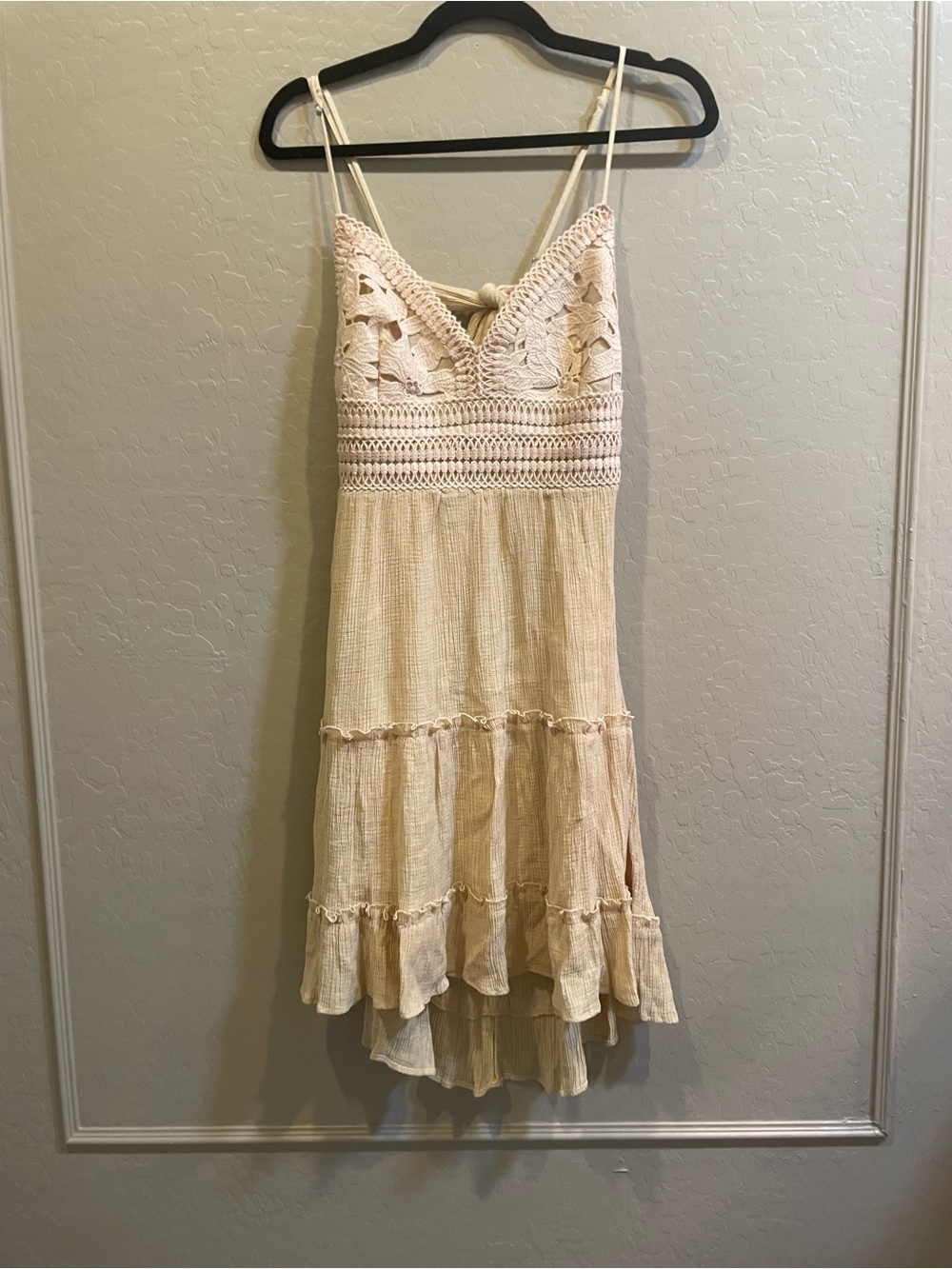 Love Tree Cream One-Shoulder Crochet-Tiered Sundress boho - Picture 2 of 8